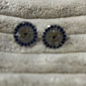 Sterling Silver and Sapphire Round Pavé Stud Earrings